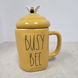 Rae Dunn Yellow "BUSY BEE" Mug With Bumble Bee Topper